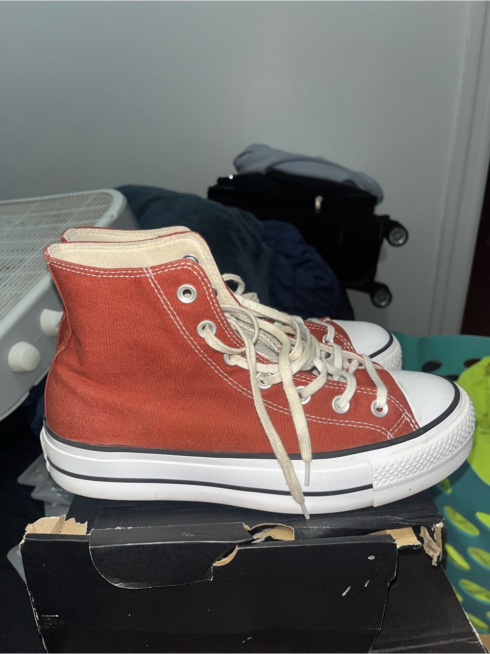 Converse High-Top Canvas Sneakers in Rust Orange with White Sole - Picture 3 of 5
